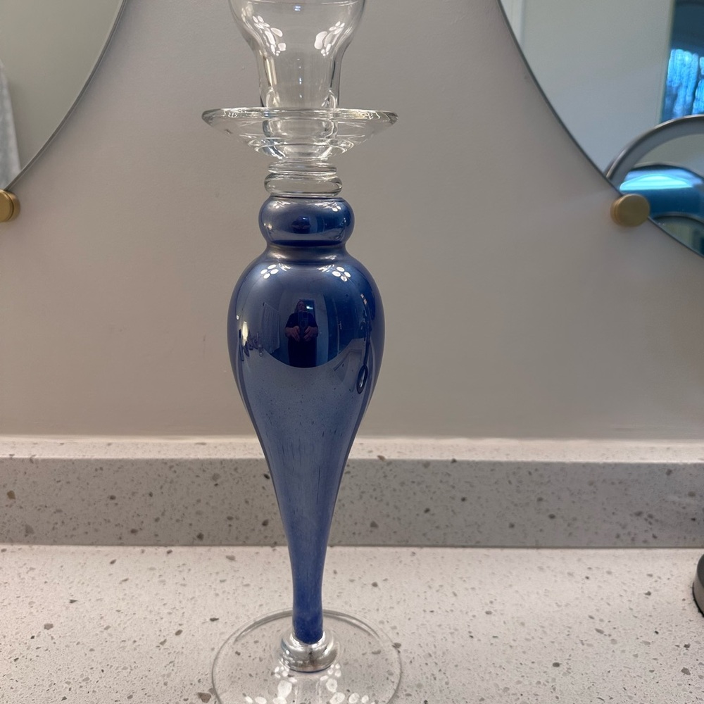 Elegant Murano Blue Glass Candle Holder
